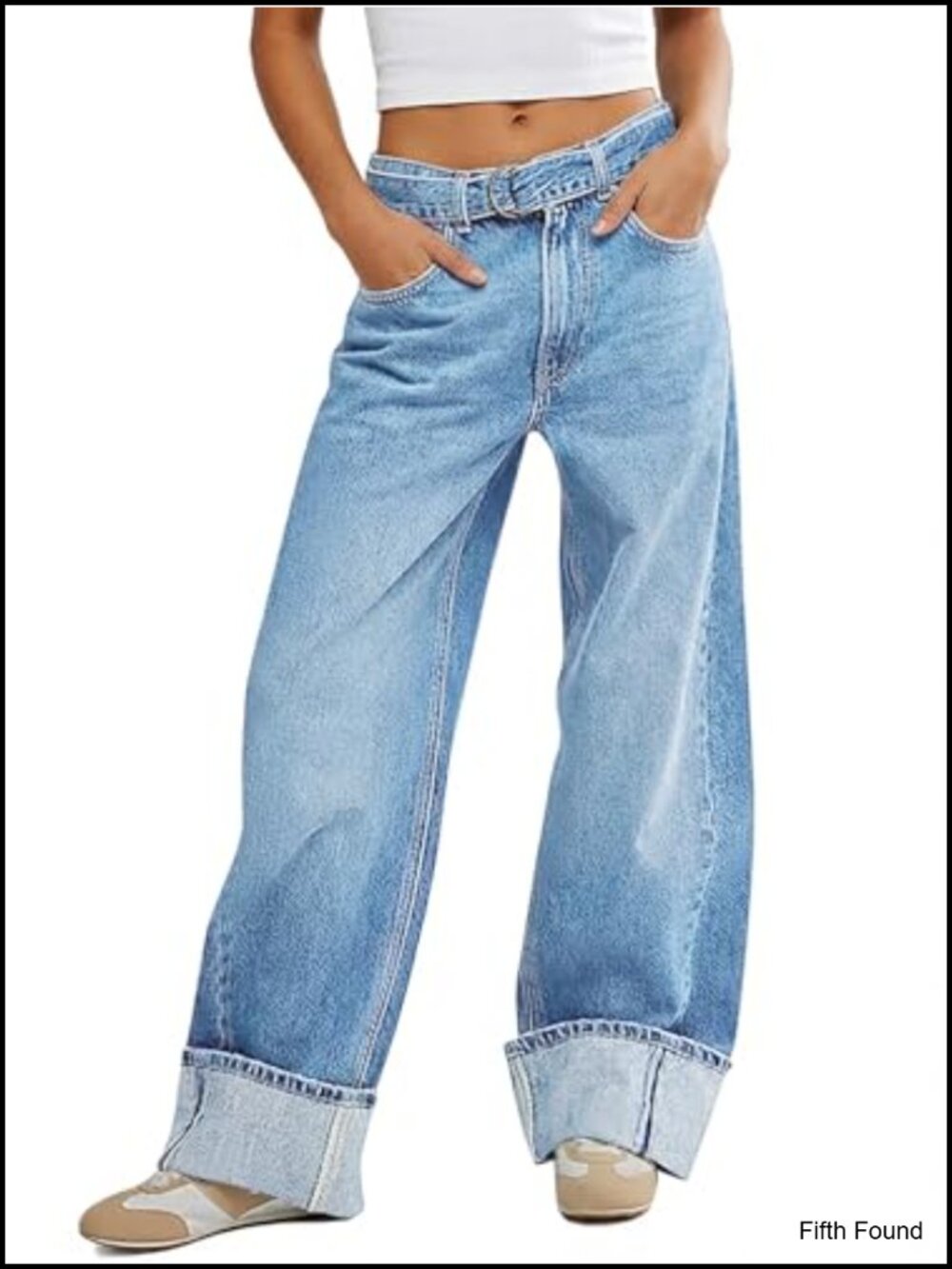Wide Leg Cuffed High Waisted Baggy Denim Jeans